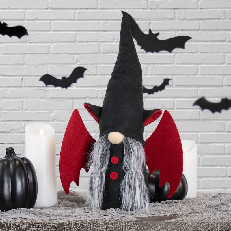 17" Black and Red Halloween Girl Gnome with Bat Wings