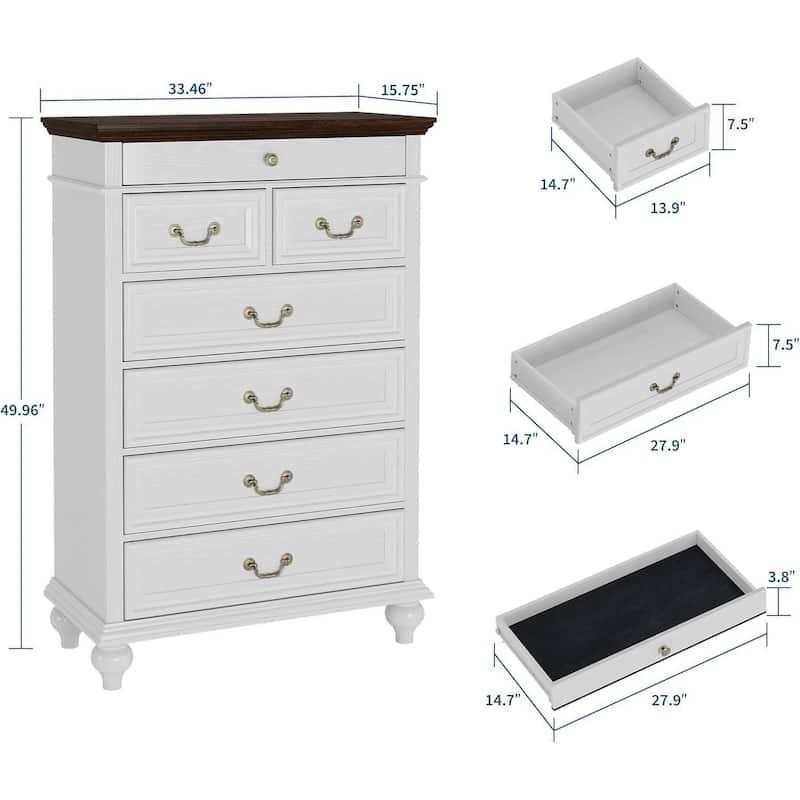 Rustic 7 Drawers Wooden Dresser for Bedroom Living Room with Jewelry Storage