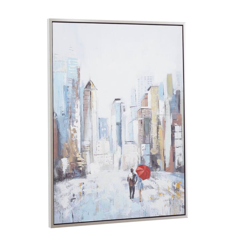 Canvas City Living Room Framed Wall Art with Silver Frame - Multi Colored - Roche River Decor