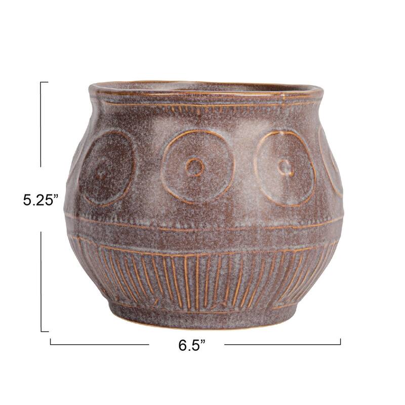Debossed Stoneware Planter with Pattern and Reactive Glaze - 6.5"L x 6.5"W x 5.3"H