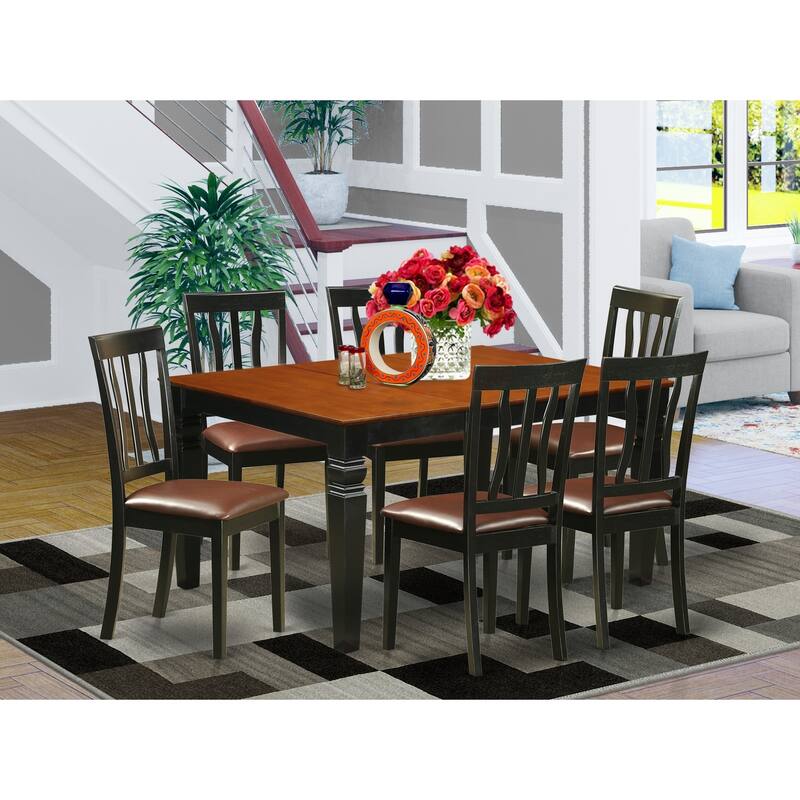 7 Piece Dining Set - Rectangle Table with Leaf & 6 Chairs - Rustic Kitchen Furniture