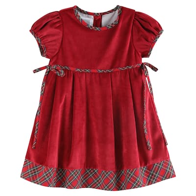 Lil Cactus Red Velvet and Christmas Plaid Bow Dress