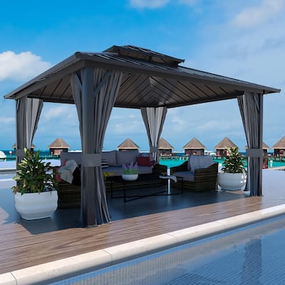 VEIKOUS Outdoor Aluminum Double Hardtop Gazebo Pergolas for Patio Lawn and Garden