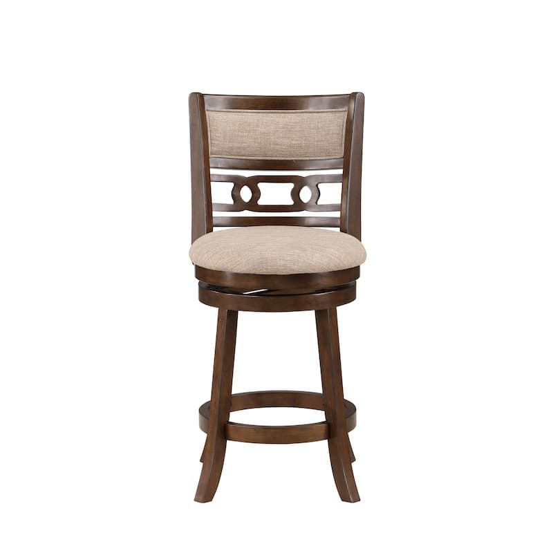 Gary 24 Inch Swivel Counter Stool, Cushioned Seat, Open Back, Cherry Brown