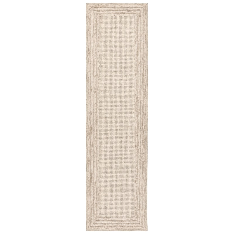 SAFAVIEH Handmade Ebony Dorith Border Wool Rug - 2'3" x 9' Runner - Light Green/Beige
