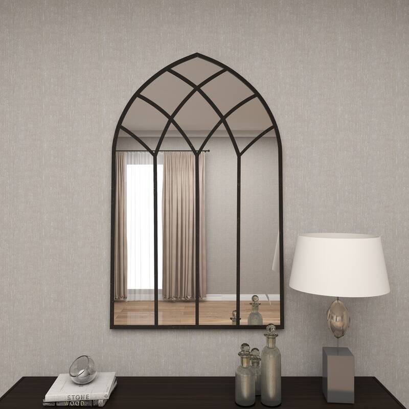 Black, Copper or Brown Metal Window Pane Inspired Grid Room Wall Mirror