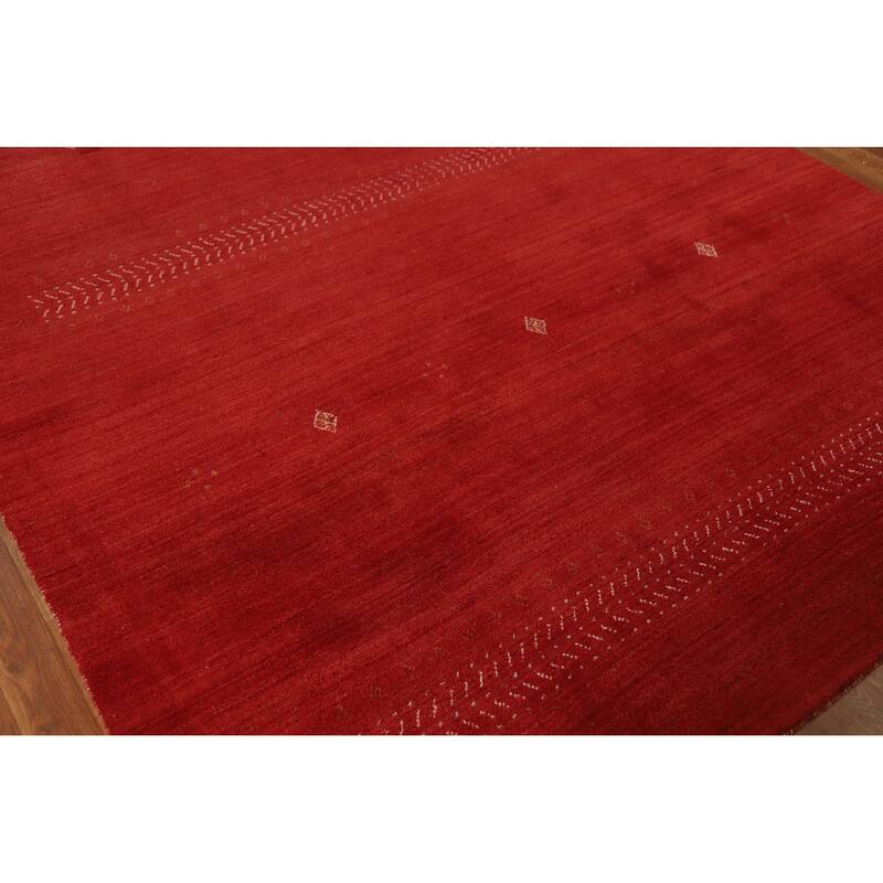 Hand Knotted Oriental 100% Wool Carpet Tribal Tribal Red Gabbeh Area Rug - 9' 7'' X 6' 7''