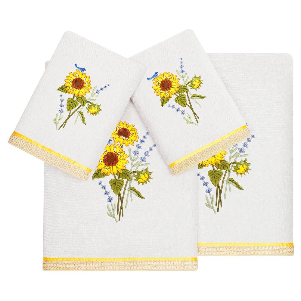 Authentic Hotel and Spa 100% Turkish Cotton Girasol 4PC Embellished Towel Set