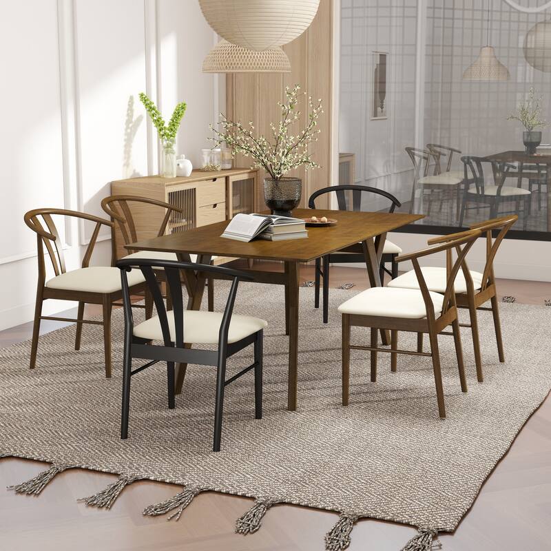 Roundhill Furniture Lavin Modern 7-Piece Dining Set, Wood Dining Table with 6 Curved Back Chairs