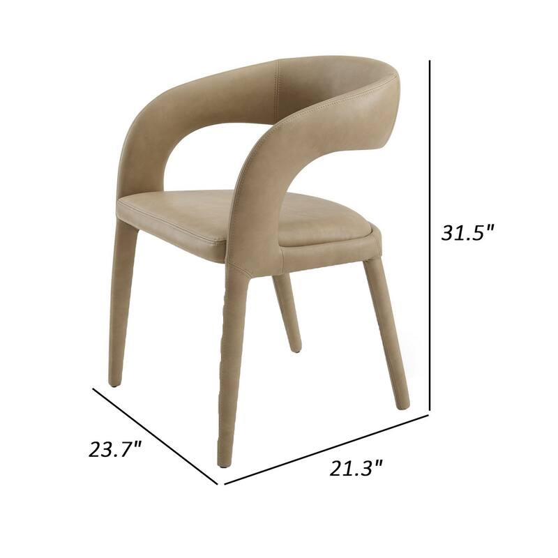 Cid Taya 24 Inch Dining Chair, Carved Back, Tapered Legs, Tan Faux Leather