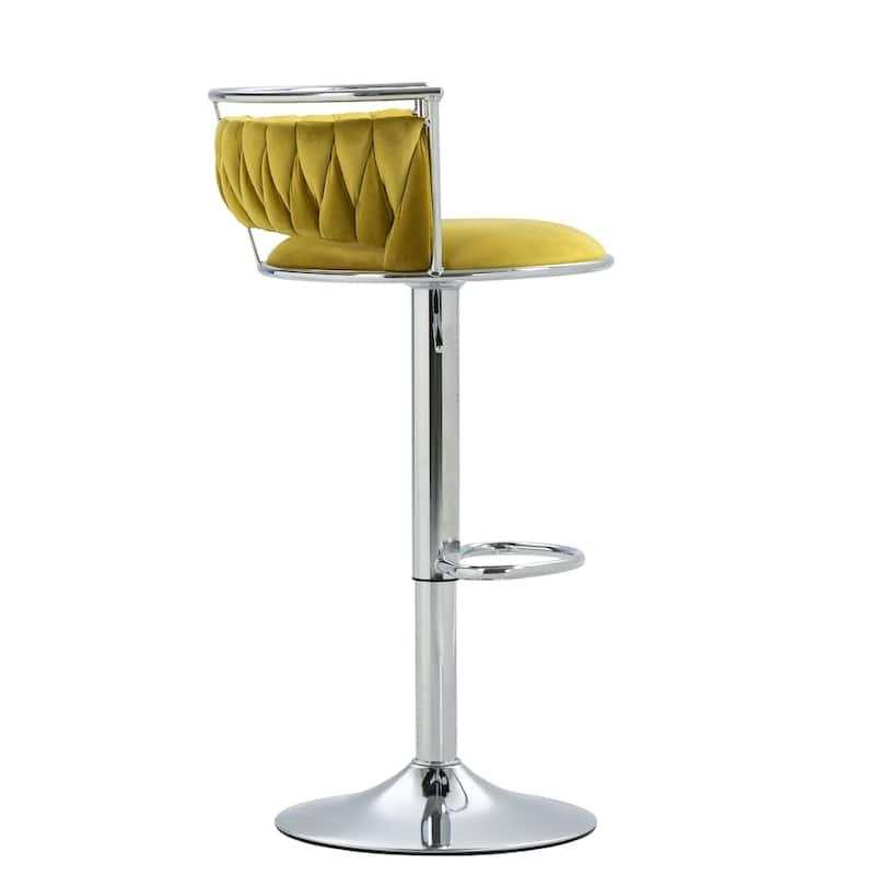 Velvet Upholstered Adjustable Bar Stool Swivel Counter Chair Set of 2