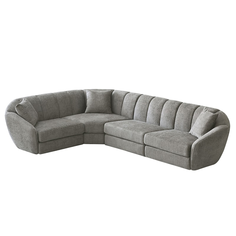 Slope Arm Chenille Fabric Rectangle Sectional Sofa Scallop Sofa