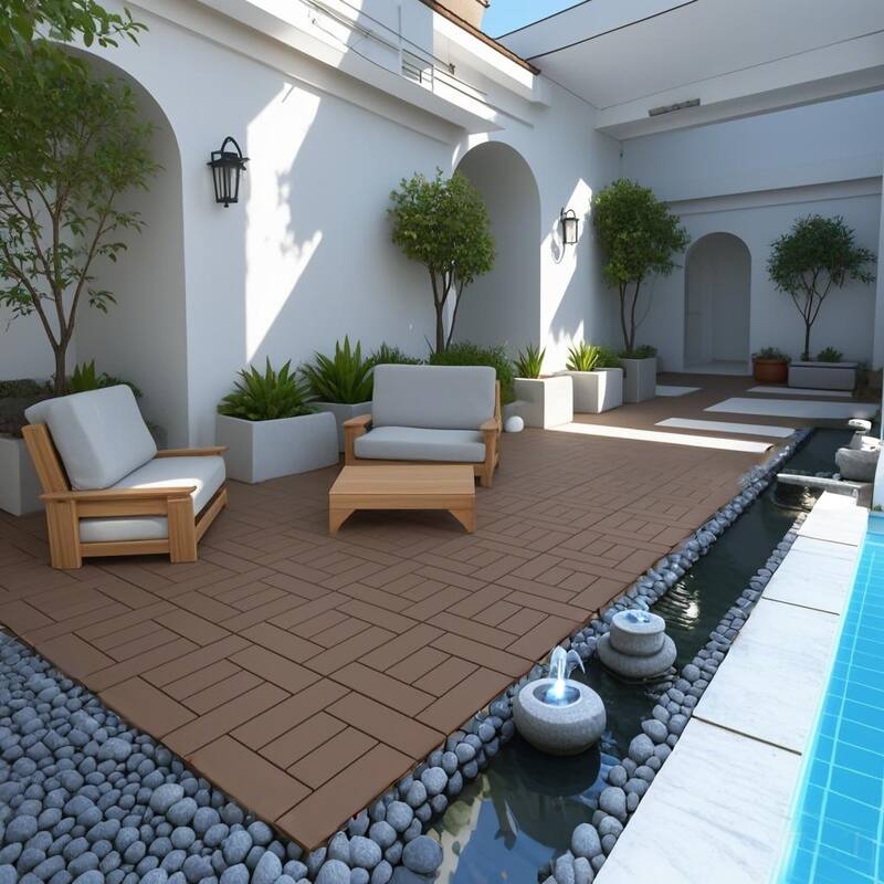 44 Pack 11.8"x11.8" Interlocking Wood-Plastic Composite Deck Tiles for Patio Balcony Pool Use