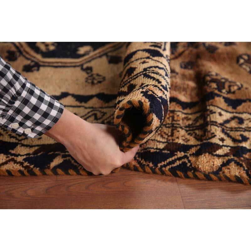 Hand Knotted Oriental 100% Wool Carpet Traditional Tribal Black Qashqai Area Rug - 7' 8'' X 4' 4''