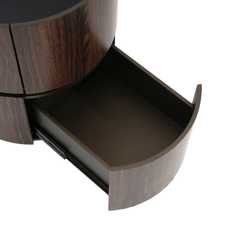 MDF Italian High-Grade Double-Layer Storage Round Side Table, Brown and Black Color