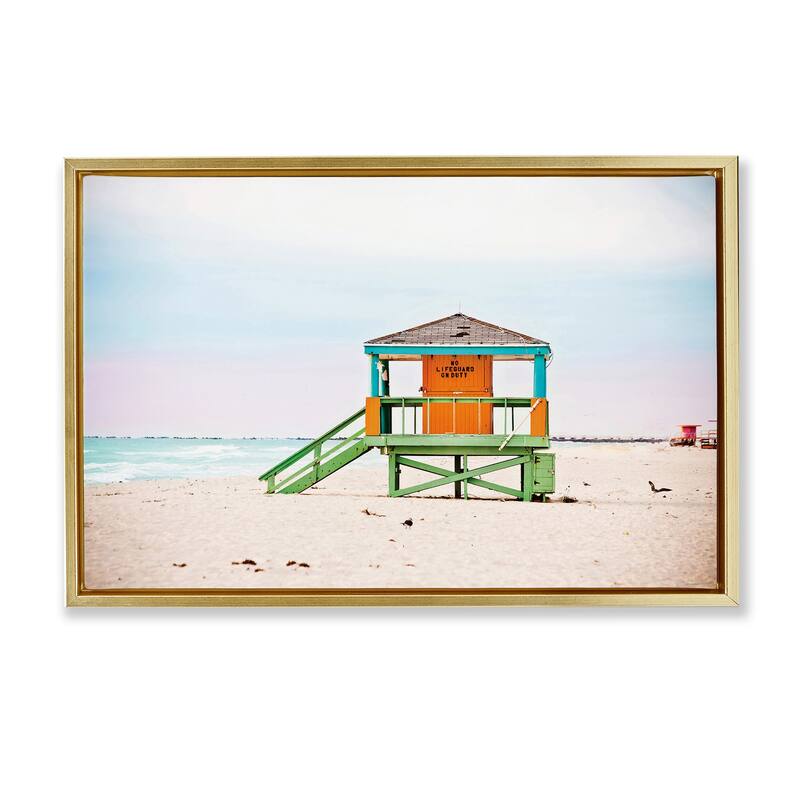 Stupell No Lifeguard On Duty Framed Floater Canvas Wall Art Design By Seven Trees Design - 31 x 21 - Gold