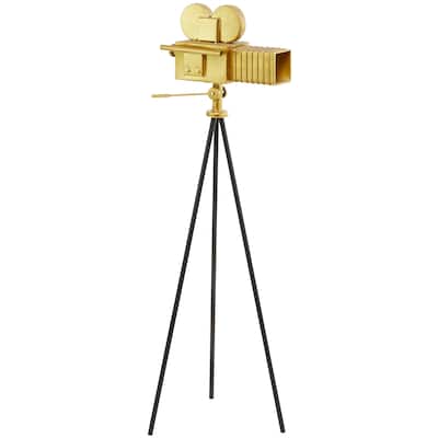 Metal Film Camera Sculpture with Tripod Stand - Gold - Roche River Decor - 14"W x 12"L x 43"H