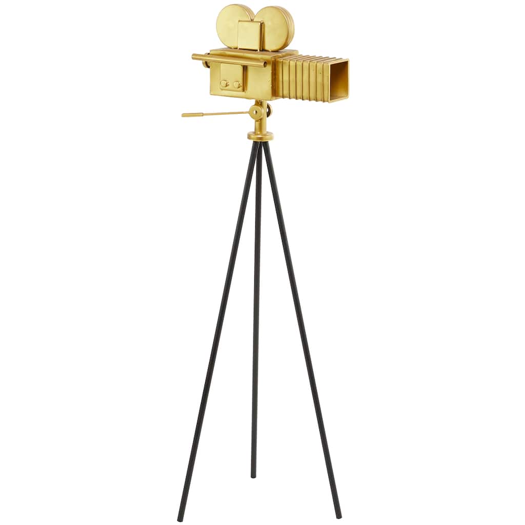 Metal Film Camera Sculpture with Tripod Stand - Gold - Roche River Decor - 14"W x 12"L x 43"H