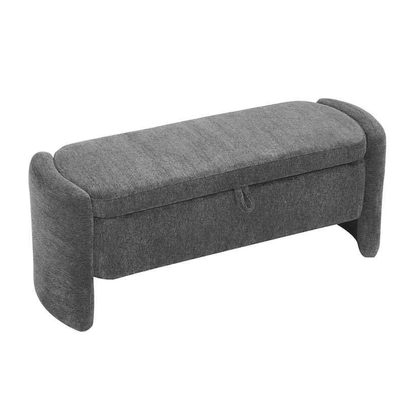 Ottoman Storage Bench Chenille Fabric Bench with Large Storage Space