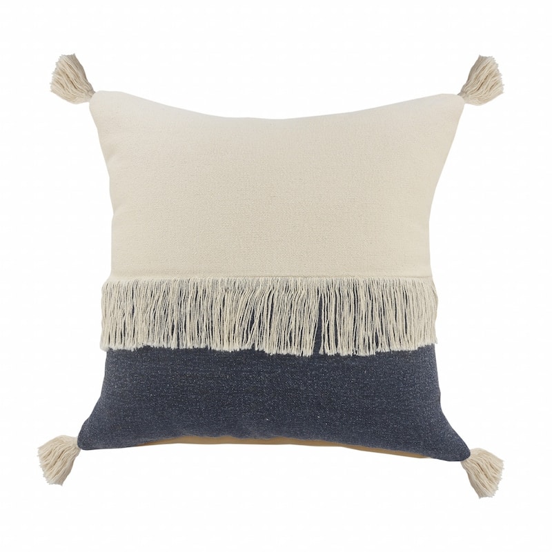 HomeRoots 20" X 20" Denim Blue And Off-White 100% Cotton Zippered Pillow