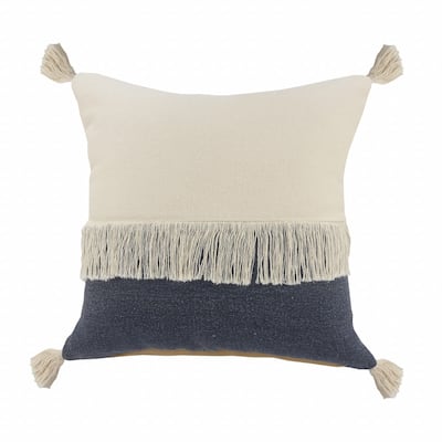 HomeRoots 20" X 20" Denim Blue And Off-White 100% Cotton Zippered Pillow
