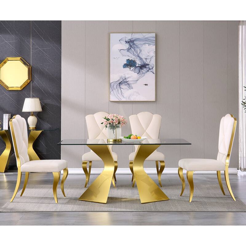 Luxury Velvet Upholstered Dining Room Chairs with Shell-Shaped Back and Stainless Steel Legs