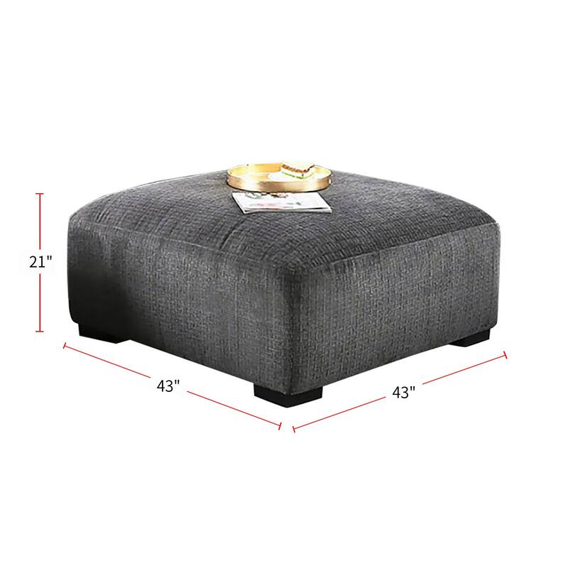 Chenille Upholstered Ottoman in Gray Finish
