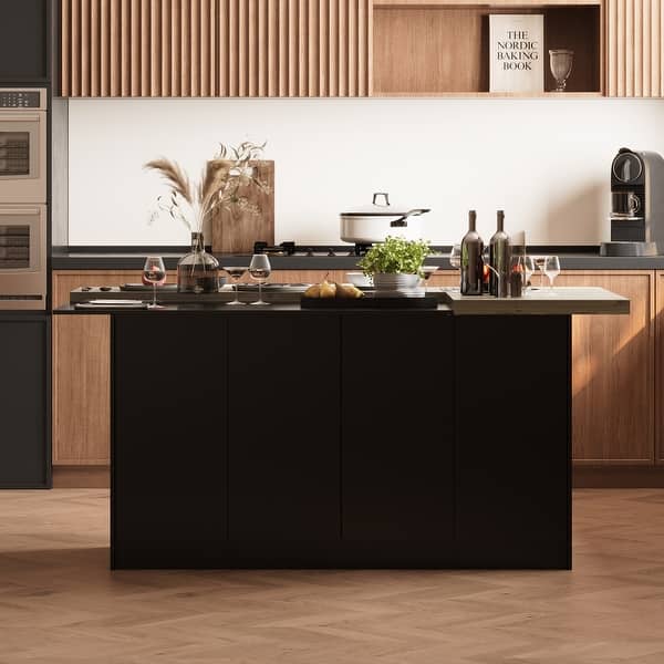Double-Sided Kitchen Island Abundant Storage Breakfast Bar Table