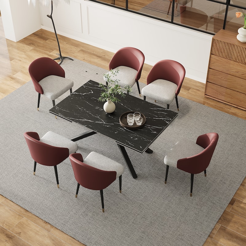 9 - Piece Extendable Rectangular Sintered Stone Cross Legs Dining Set With 8 Chairs For Home or Villa