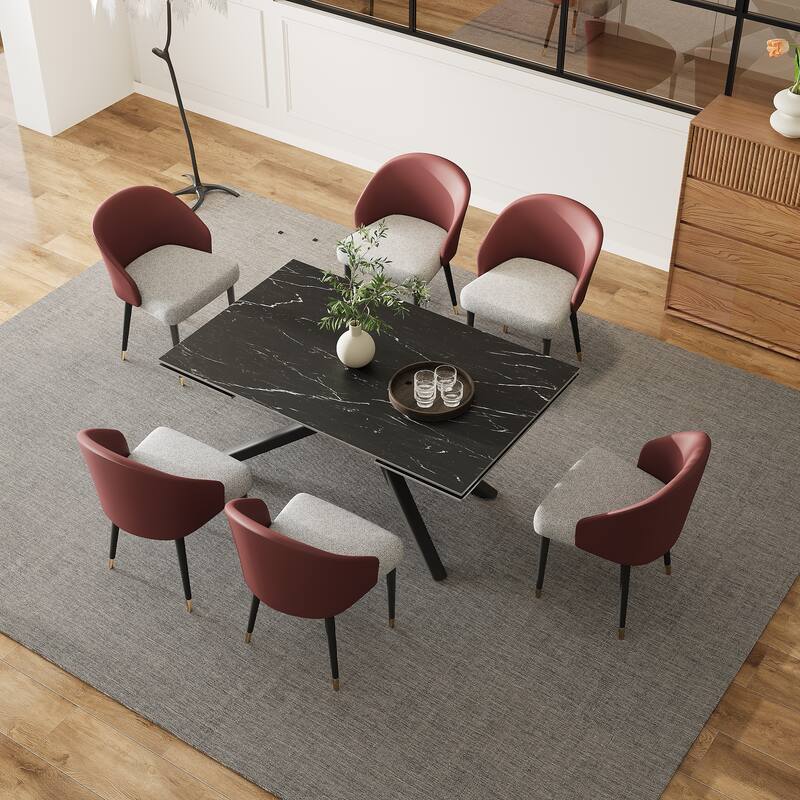 9 - Piece Extendable Rectangular Sintered Stone Cross Legs Dining Set With 8 Chairs For Home or Villa