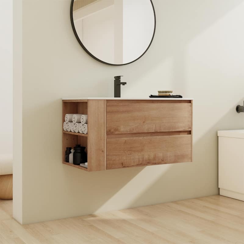 Bathroom Vanity With Sink In 30/36 Inch, Floating Bathroom Vanity With Soft Close Drawers and adjustable shelves