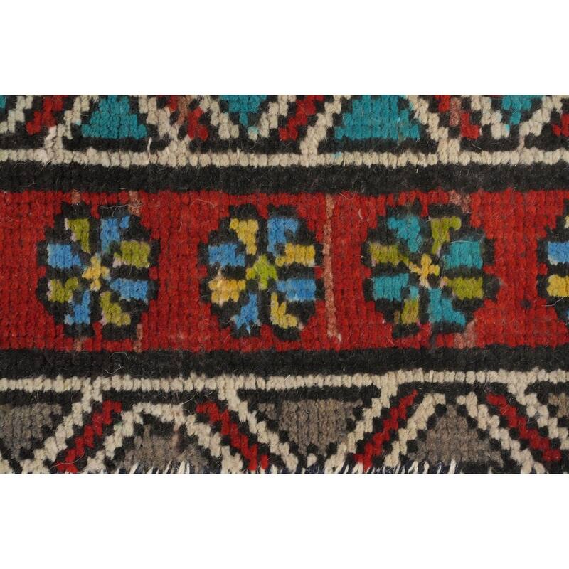 Hand Knotted Oriental 100% Wool Carpet Traditional Geometric Oranges & Rust Heriz Runner Rug - 9' 11'' X 3' 1''