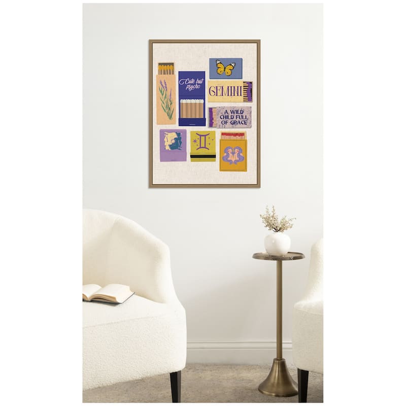 Kate and Laurel Gemini Matchbooks Linen FC by Megan Ryan Framed Canvas Wall Art Print