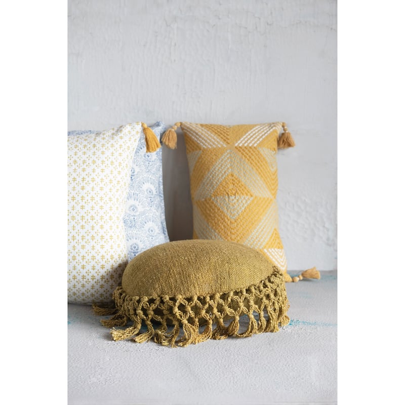 Cotton Embroidered Lumbar Pillow with Tassels