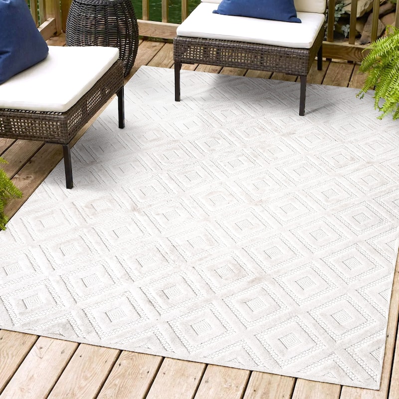 JONATHAN Y Ankara Neutral Diamond Trellis Indoor/Outdoor Area Rug