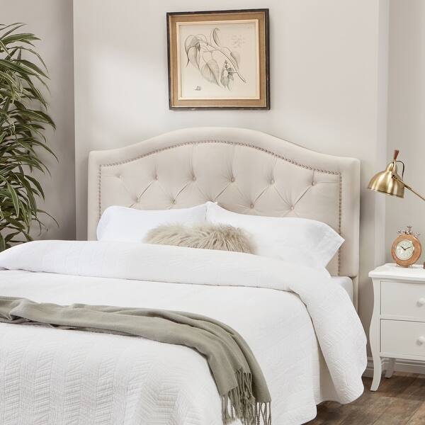 slide 1 of 9, Abbyson Hillsdale Tufted Velvet Nailhead-trim Headboard Ivory - King