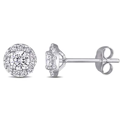 3/4ct TW Lab Grown Diamond Halo Stud Earrings in 14k White Gold