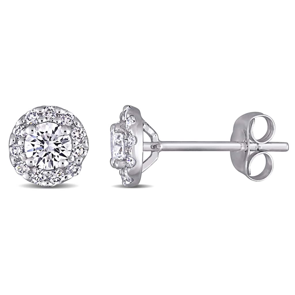 3/4ct TW Lab Grown Diamond Halo Stud Earrings in 14k White Gold