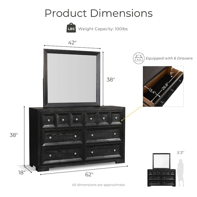 Furniture of America Durem II Modern Classic 5-Piece Solid Wood Panel Bedroom Set with 3-Drawer Nightstand