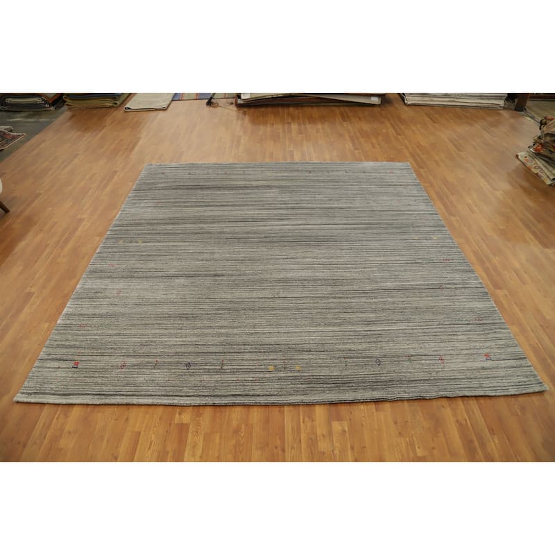 Hand Knotted Oriental Viscose Silk Carpet Tribal Animal Pictorial Greys & Charcoal Gabbeh Area Rug - 9' 11'' X 9' 11''