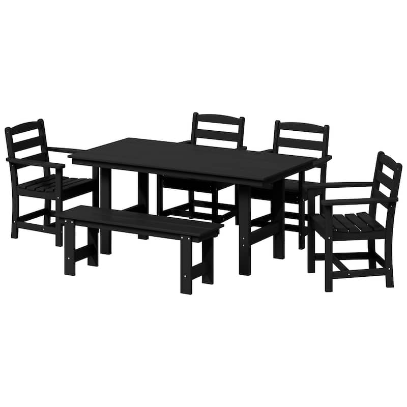 Polytrends Shoreside 6-Piece Arm Chair Dining Set With Bench - Black