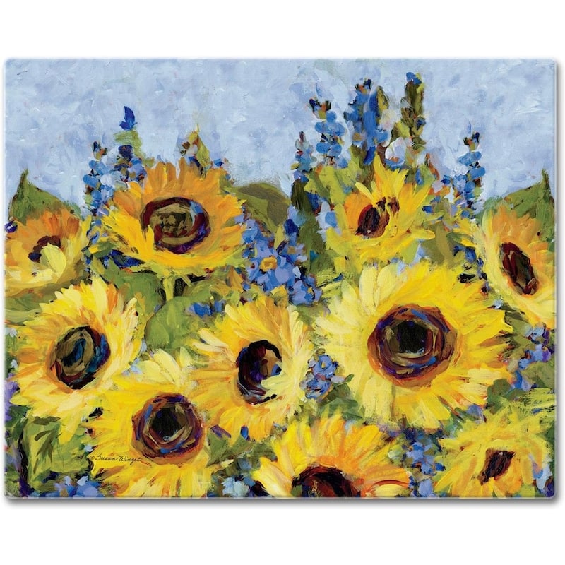Gallery Sunflowers 3mm Heat Tolerant Tempered Glass Cutting Board 15” x 12” Manufactured in the USA Dishwasher Safe - Multi