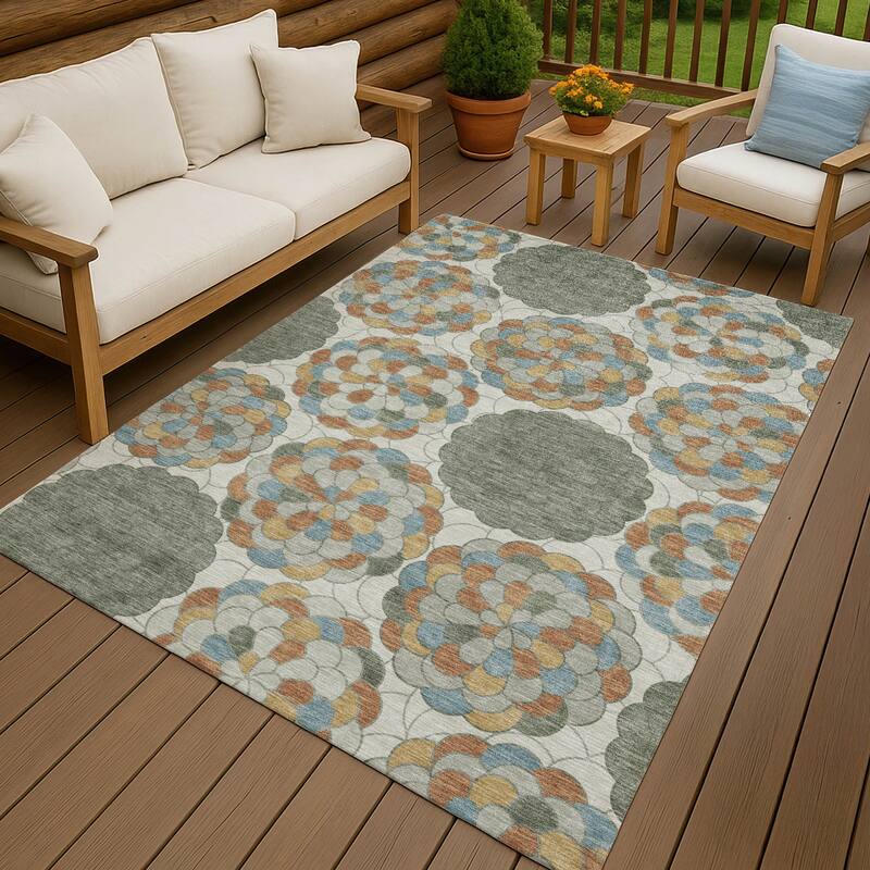 Machine Washable Indoor/ Outdoor Mosaic Cluster Chantille Rug - Basil - 3' x 5'