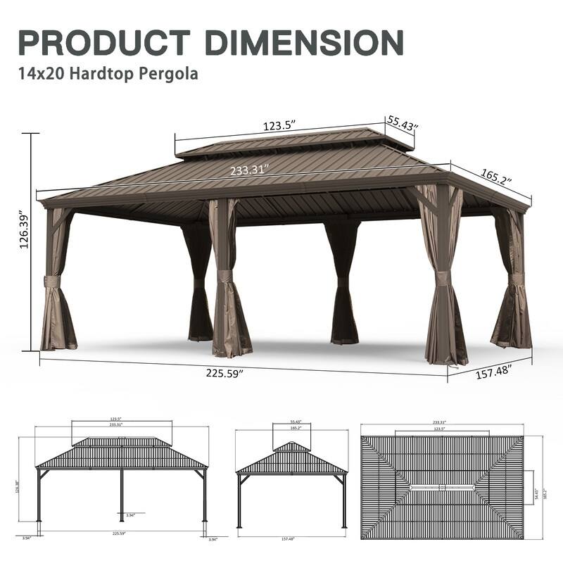 Domi Hardtop Gazebo with Galvanized Steel Double Roof and Aluminum Frame