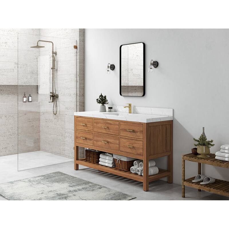 Willow Collections 60 in. W x 22 in. D Parker Solid Teak Single Sink Bathroom Vanity with Countertop