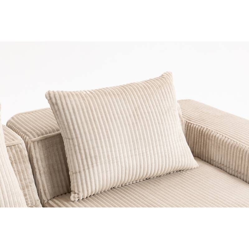 Modular Sectional Sofa with Pillows, Corduroy Upholstered 3-Seater Sofa, All-Compressed Foam Sofa for Living Room, Apartment
