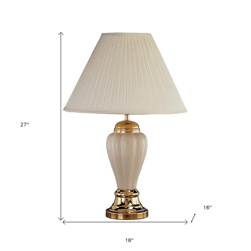HomeRoots 27" Ivory and Gold Ceramic Urn Table Lamp With Off White Empire Shade - 16