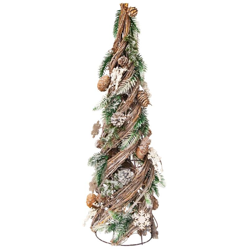 Flocked Snowflakes and Pinecones Twisted Twig Artificial Christmas Tree - 24.25"