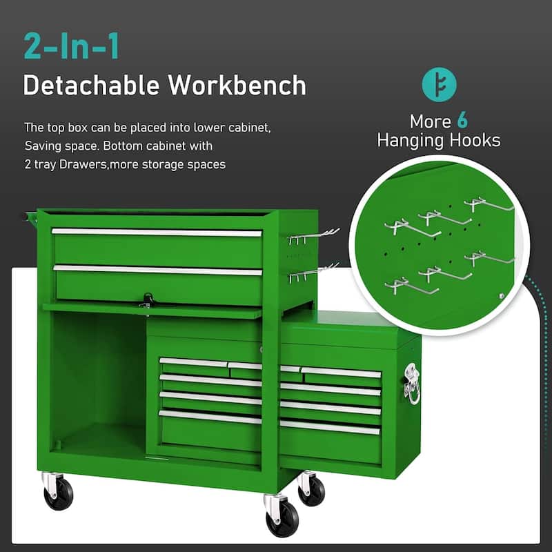 8-Drawer 2 in 1 Rolling Tool Chest Cabinet Garage Storage Toolbox with Detachable Top Tool Box and Universal Lockable Wheels