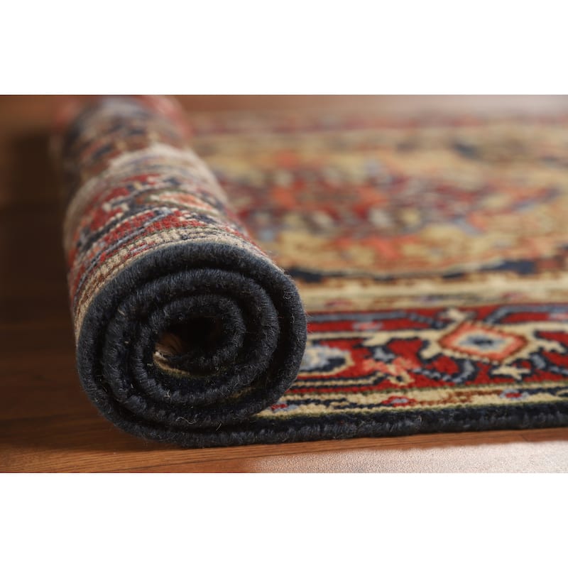 Hand Knotted Oriental 100% Wool Carpet Traditional Medallion Navy Blue & Blues Heriz (serapi) Area Rug - 5' 11'' X 4' 0''